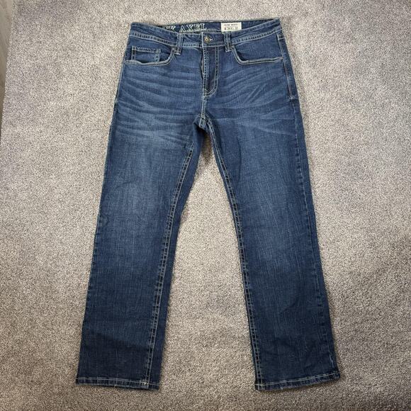 TK Axel Jeans Mens 35x30 Blue Slim Boot Stretch Embroidered Pockets AXMB005-6 - Picture 1 of 15